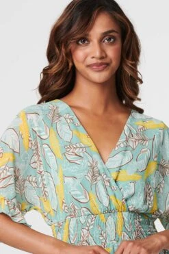 Leaf Print Wrap Mini Dress -Hallmark Style D165444 SAGE 4