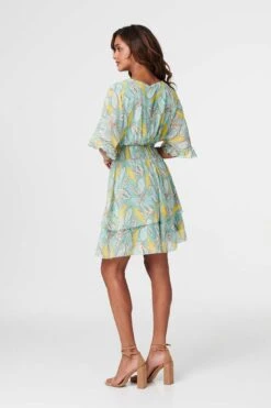 Leaf Print Wrap Mini Dress -Hallmark Style D165444 SAGE 5