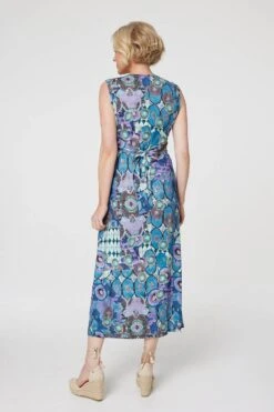 Printed Knot Front Midi Dress -Hallmark Style D165461 BLUE 5