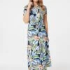 Tropical Leaf Print Shirt Dress -Hallmark Style D165488 MULTI BLUE 1