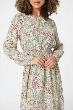 PrintedMidi Tea Dress -Hallmark Style D165491 MULTI GREEN 2