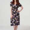 Floral Shirred Detail Midi Dress -Hallmark Style D165496 NAVY 2