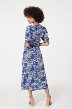 Patchwork Print Midi Tea Dress -Hallmark Style D165612 MULTI NAVY 5