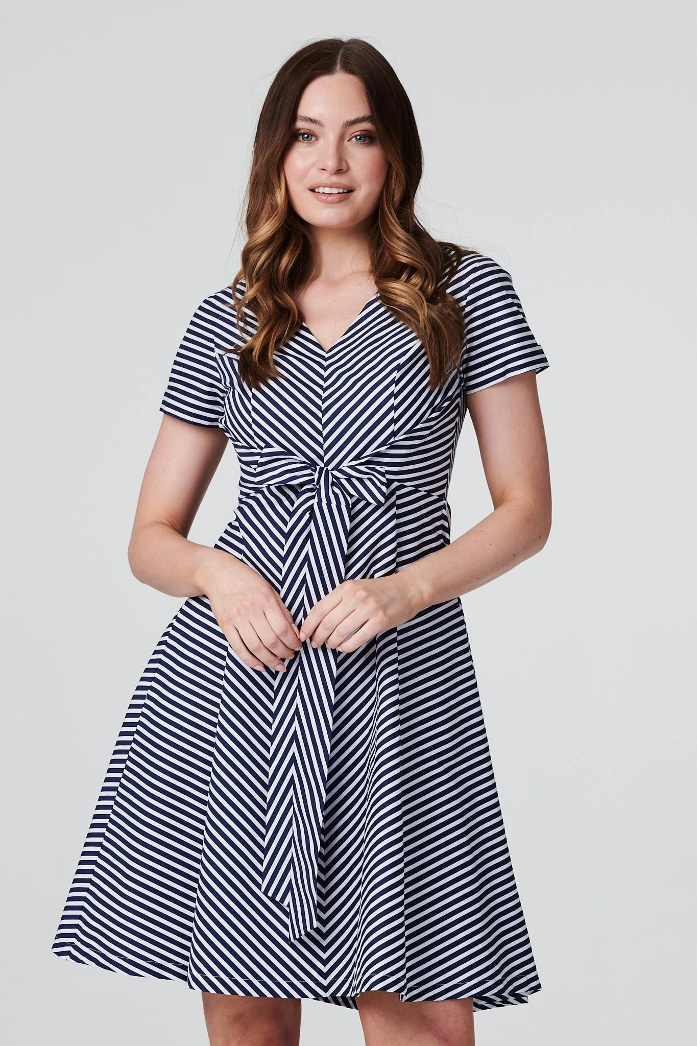 Striped Tie Front Skater Dress 3 Striped Tie Front Skater Dress