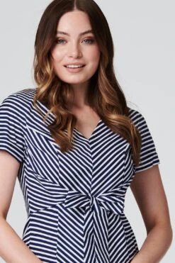 Striped Tie Front Skater Dress 10 Striped Tie Front Skater Dress -Hallmark Style D165630 NAVY AND WHITE 4