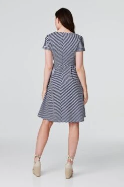 Striped Tie Front Skater Dress 9 Striped Tie Front Skater Dress -Hallmark Style D165630 NAVY AND WHITE 5