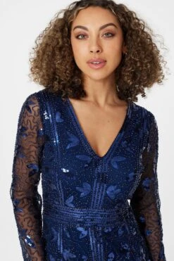 Sequin Long Sleeve Maxi Dress -Hallmark Style D165752 NAVY 5