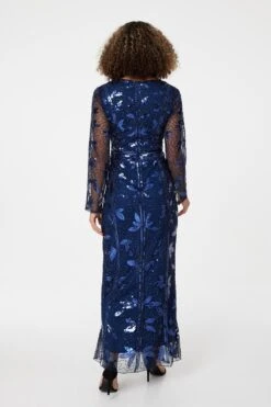 Sequin Long Sleeve Maxi Dress -Hallmark Style D165752 NAVY 6