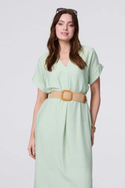 V-Neck Short Sleeve Belted Tunic Dress -Hallmark Style D165778 GREEN 3