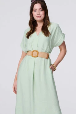V-Neck Short Sleeve Belted Tunic Dress -Hallmark Style D165778 GREEN 4