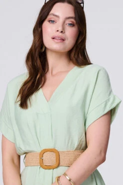 V-Neck Short Sleeve Belted Tunic Dress -Hallmark Style D165778 GREEN 5