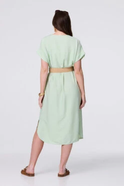 V-Neck Short Sleeve Belted Tunic Dress -Hallmark Style D165778 GREEN 7