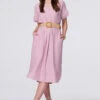 V-Neck Short Sleeve Belted Tunic Dress -Hallmark Style D165778 PINK 1