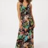 Tropical Print Empire Maxi Dress -Hallmark Style D165794 MULTI BLACK 1