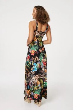 Tropical Print Empire Maxi Dress -Hallmark Style D165794 MULTI BLACK 4