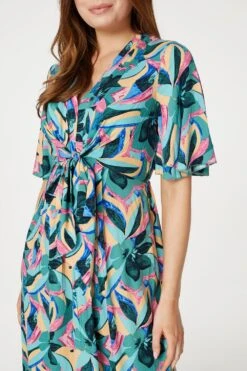 Floral Tie Front Midi Dress 12 Floral Tie Front Midi Dress -Hallmark Style D165889 MULTI GREEN 4