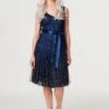 Sequin Sleeveless Tie Waist Dress -Hallmark Style D165906 NAVY 1