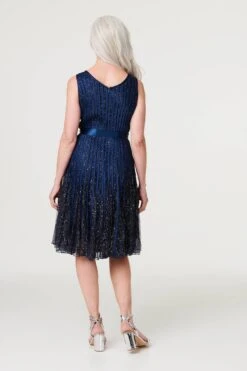 Sequin Sleeveless Tie Waist Dress -Hallmark Style D165906 NAVY 6