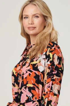 Floral Split Detail Shirt Dress -Hallmark Style D165948 RED 4