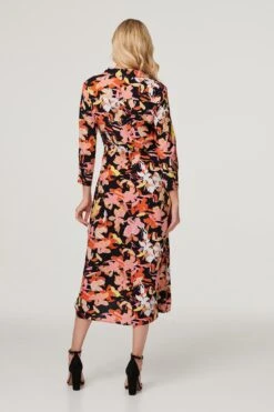 Floral Split Detail Shirt Dress -Hallmark Style D165948 RED 5