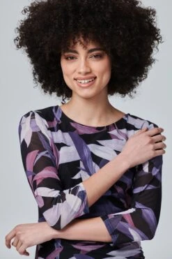 Leaf Print Fitted Midi Dress -Hallmark Style D165953 BLACK 4