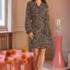 Leopard Print Wrap Shirt Dress -Hallmark Style D1659601
