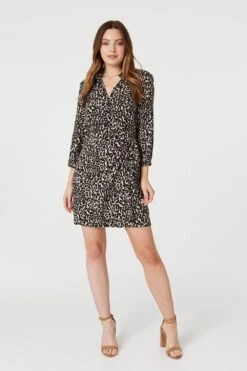 Leopard Print Wrap Shirt Dress -Hallmark Style D165960 MULTI BEIGE 1