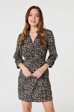 Leopard Print Wrap Shirt Dress -Hallmark Style D165960 MULTI BEIGE 2