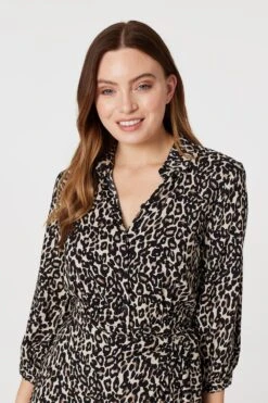 Leopard Print Wrap Shirt Dress -Hallmark Style D165960 MULTI BEIGE 3