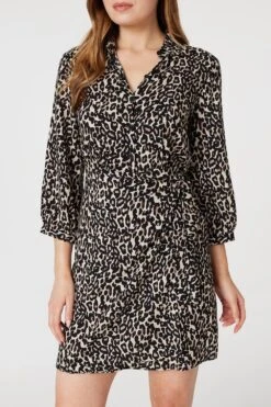 Leopard Print Wrap Shirt Dress -Hallmark Style D165960 MULTI BEIGE 4