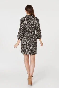Leopard Print Wrap Shirt Dress -Hallmark Style D165960 MULTI BEIGE 5