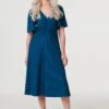Plain Ruched Front Midi Dress 1 Plain Ruched Front Midi Dress -Hallmark Style D165962 BLUE 1