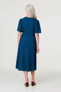 Plain Ruched Front Midi Dress -Hallmark Style D165962 BLUE 5