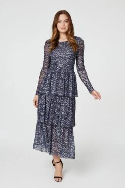 Animal Print Tiered Midi Dress -Hallmark Style D166001 GREY 2