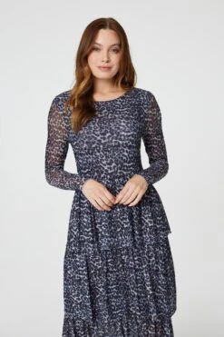 Animal Print Tiered Midi Dress -Hallmark Style D166001 GREY 3