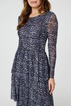 Animal Print Tiered Midi Dress -Hallmark Style D166001 GREY 5