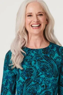 Paisley Hanky Hem Midi Dress -Hallmark Style D166021 TEAL 3