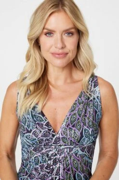 Leaf Print Sleeveless Sun Dress -Hallmark Style D166070 MULTI BLACK 3