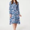 Printed Twist Front Midi Dress -Hallmark Style D166074 MULTI BLUE 1