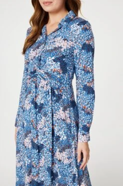 Printed Twist Front Midi Dress -Hallmark Style D166074 MULTI BLUE 4