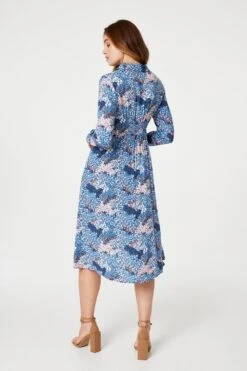 Printed Twist Front Midi Dress -Hallmark Style D166074 MULTI BLUE 5