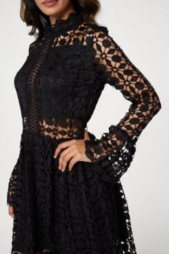 Lace Semi Sheer Skater Dress -Hallmark Style D166077 BLACK 4