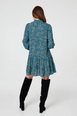 Floral Zip Front Short Dress -Hallmark Style D166085 MULTI GREEN 6