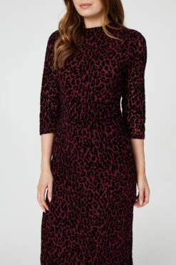Leopard Print Bodycon Midi Dress -Hallmark Style D166090 WINE 5