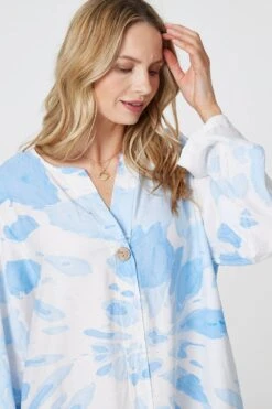 Tie Dye Long Sleeve Midi Tunic Dress -Hallmark Style D166097 LIGHTBLUE 3 0c644be6 3cde 46a1 b162 1a926cf502c0