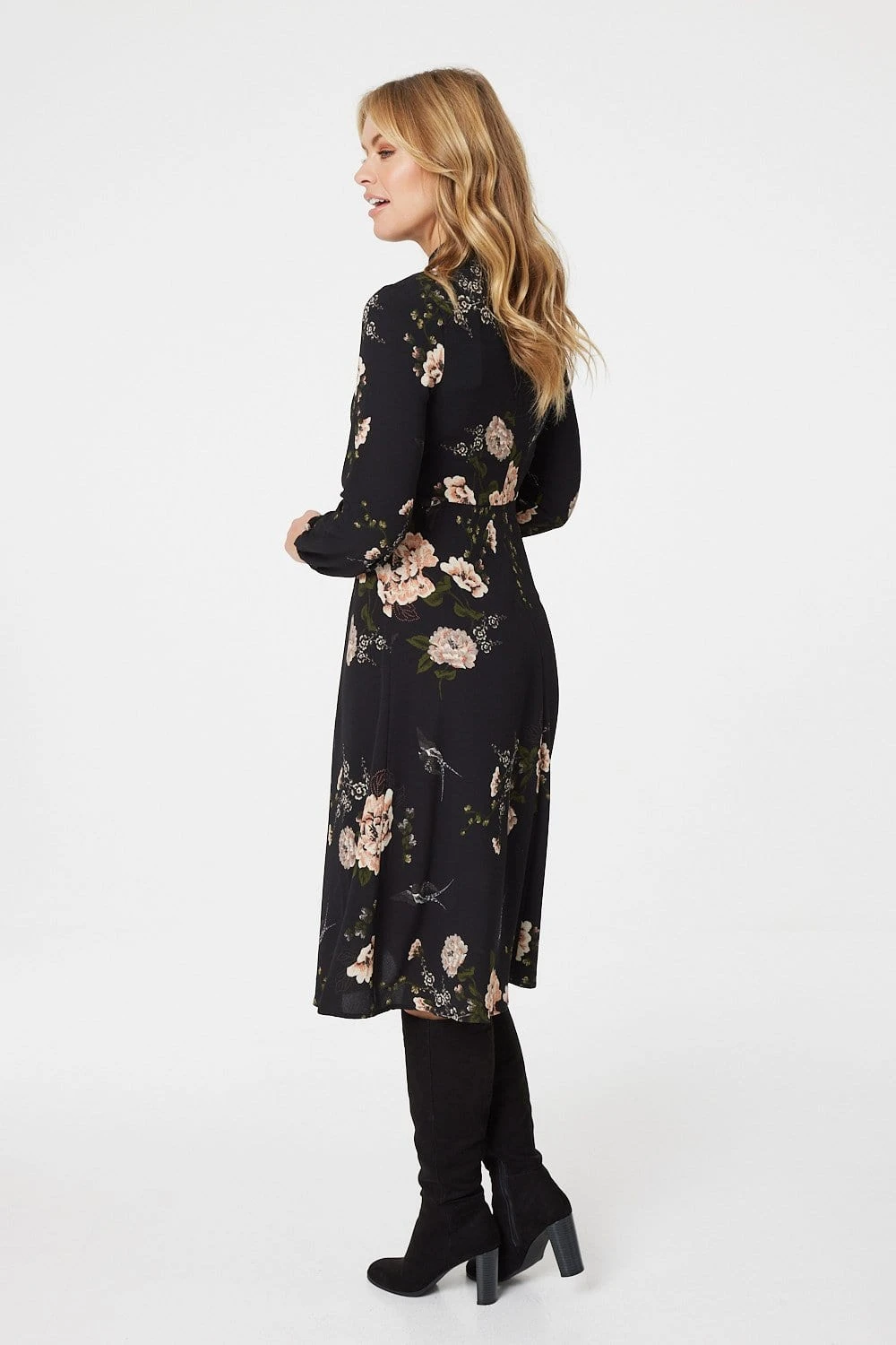 Rose Print Long Sleeve Midi Dress 6 Rose Print Long Sleeve Midi Dress - Image 4