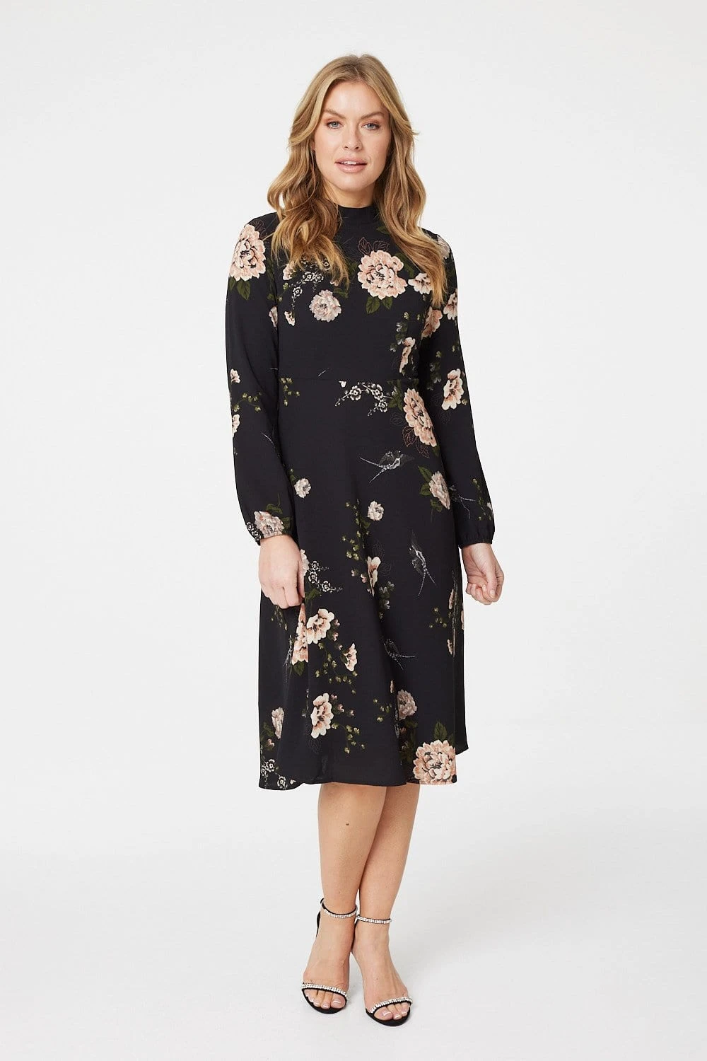 Rose Print Long Sleeve Midi Dress 8 Rose Print Long Sleeve Midi Dress - Image 6