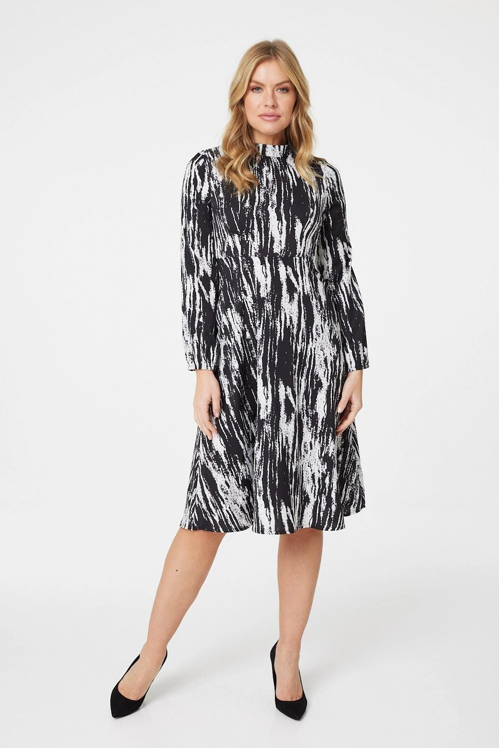 Printed High Neck Midi Dress 3 Printed High Neck Midi Dress