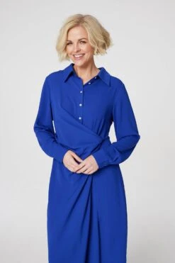 Twist Front Midi Shirt Dress -Hallmark Style D166238 BLUE 3