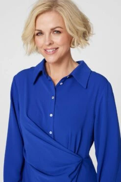 Twist Front Midi Shirt Dress -Hallmark Style D166238 BLUE 4